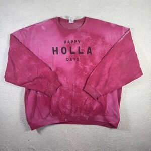 Jerzees Sweatshirt Unisex 3XL Pink Excellent Happy Holla Days Acid Wash Graphic
